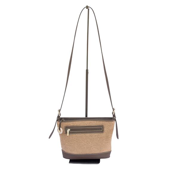 Small Purse Vintage THE SAK 100% Nylon Tan Crochet Brown Shoulder Bag Handbag - Picture 2 of 11
